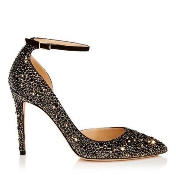 Jimmy Choo Lucy 100 Black Suede Pointy Toe Pumps With Halo Crystals US8.… - Picture 6 of 16